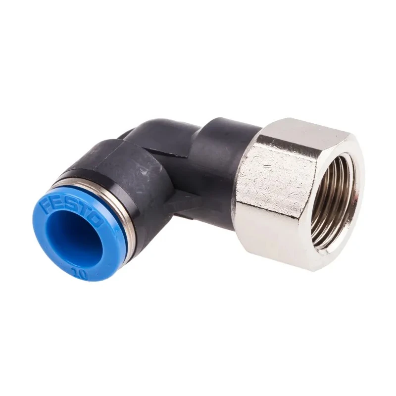 Festo Polybutylene Terephthalate Pneumatic Male Elbow Fitting, G 3/8 Thread, 10mm Push-in, 90° Angle QSLF-3/8-10-B