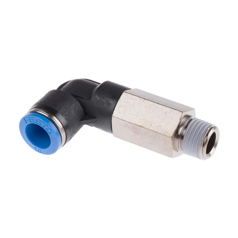 Festo Polybutylene Terephthalate Pneumatic Fitting Male Push-in R 1/4 in R 10mm 90° Elbow QSLL-1/4-10