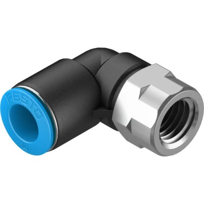 Festo QSLF Series Polybutylene Terephthalate Pneumatic Fitting Male Elbow, G 1/4 in Thread, 10mm Push-in, 90°, QSLF-1/4-10-B