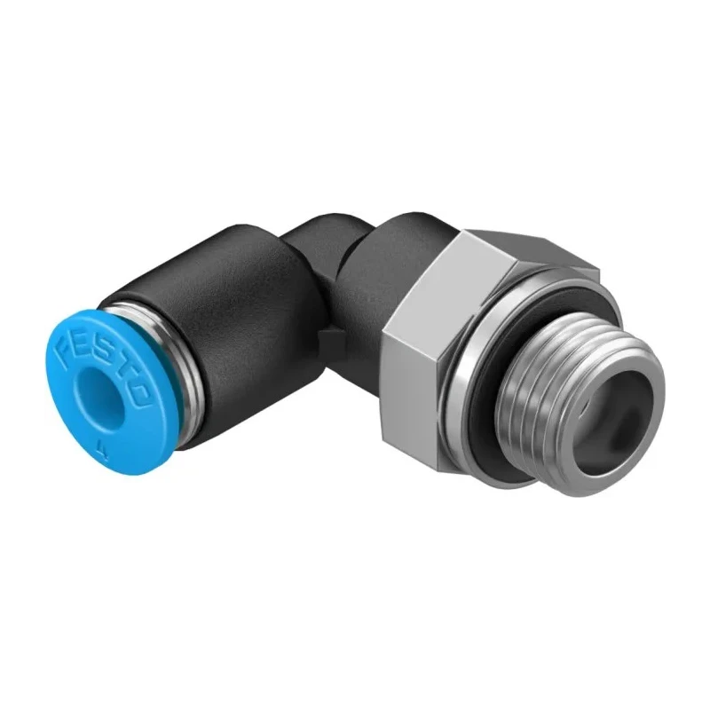 Festo Polybutylene Terephthalate Pneumatic Fitting, Male Push-In, G 1/8 in, 4mm, Nickel Finish QSL-G1/8-4