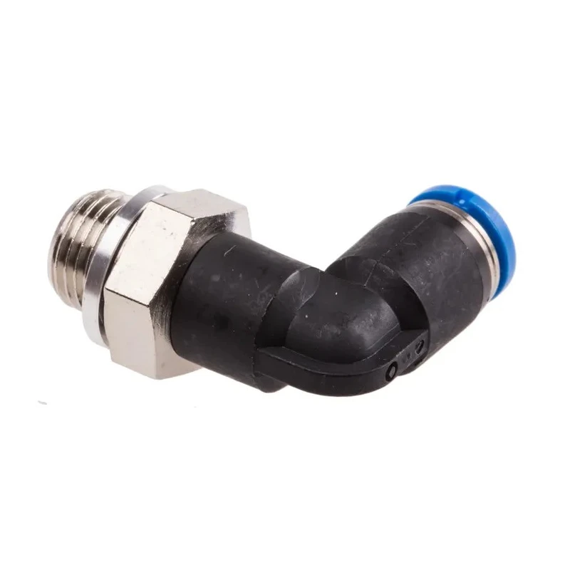 Festo Polybutylene Terephthalate Pneumatic Fitting, Male Push-In, G 1/8 in, 4mm, Nickel Finish QSL-G1/8-4