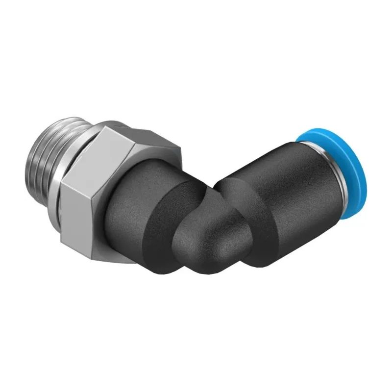 Festo Polybutylene Terephthalate Pneumatic Fitting, Male Push-In, G 1/8 in, 4mm, Nickel Finish QSL-G1/8-4
