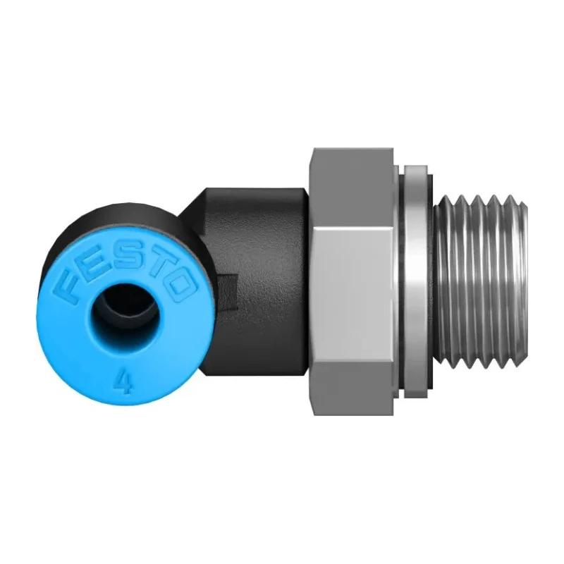 Festo Polybutylene Terephthalate Pneumatic Fitting, Male Push-In, G 1/8 in, 4mm, Nickel Finish QSL-G1/8-4