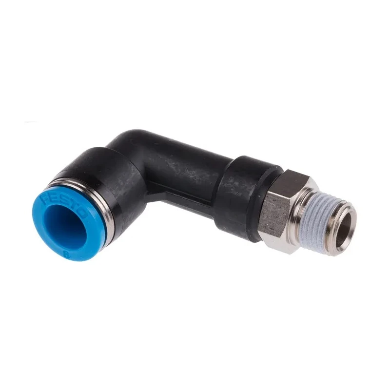 Festo QSLL-1/8-8 Polybutylene Terephthalate Pneumatic Male Elbow Fitting, R 1/8 in Thread, 8mm Push-In, 90°