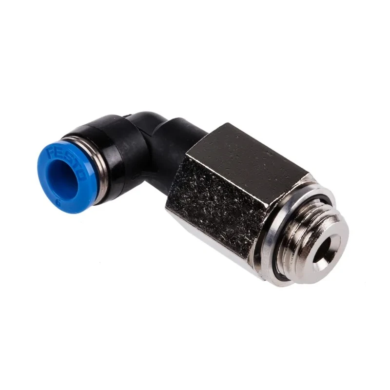 Festo Polybutylene Pneumatic Male Elbow Fitting, G 1/4 Thread, 6mm Push-In, 90°, QSLL-G1/4-6