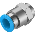 Festo Pneumatic Push-In Fitting, Female G Thread, Brass, 12mm Tube, 1/4 Inch, Nickel Finish QSF-1/4-12-B