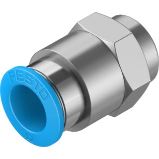 Festo Pneumatic Push-In Fitting, Female G Thread, Brass, 12mm Tube, 1/4 Inch, Nickel Finish QSF-1/4-12-B