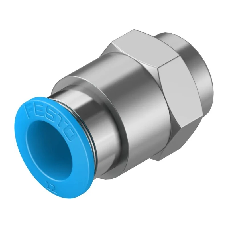 Festo Pneumatic Push-In Fitting, Female G Thread, Brass, 12mm Tube, 1/4 Inch, Nickel Finish QSF-1/4-12-B