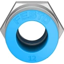 Festo Pneumatic Push-In Fitting, Female G Thread, Brass, 12mm Tube, 1/4 Inch, Nickel Finish QSF-1/4-12-B