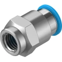 Festo Pneumatic Push-In Fitting, Female G Thread, Brass, 12mm Tube, 1/4 Inch, Nickel Finish QSF-1/4-12-B