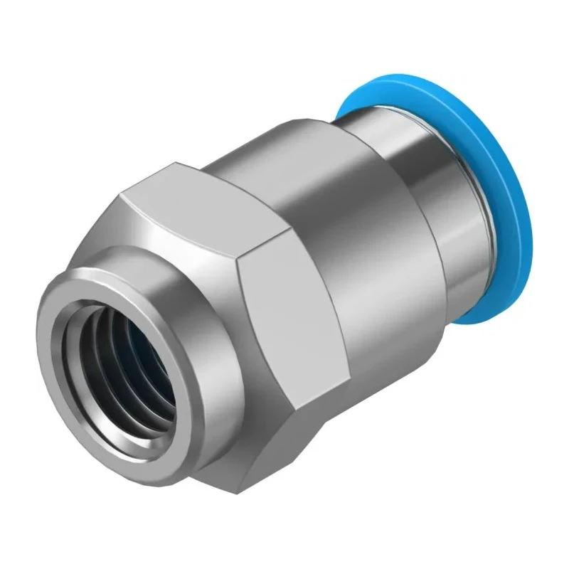 Festo Pneumatic Push-In Fitting, Female G Thread, Brass, 12mm Tube, 1/4 Inch, Nickel Finish QSF-1/4-12-B