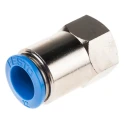 Festo Pneumatic Push-In Fitting, Female G Thread, Brass, 12mm Tube, 1/4 Inch, Nickel Finish QSF-1/4-12-B
