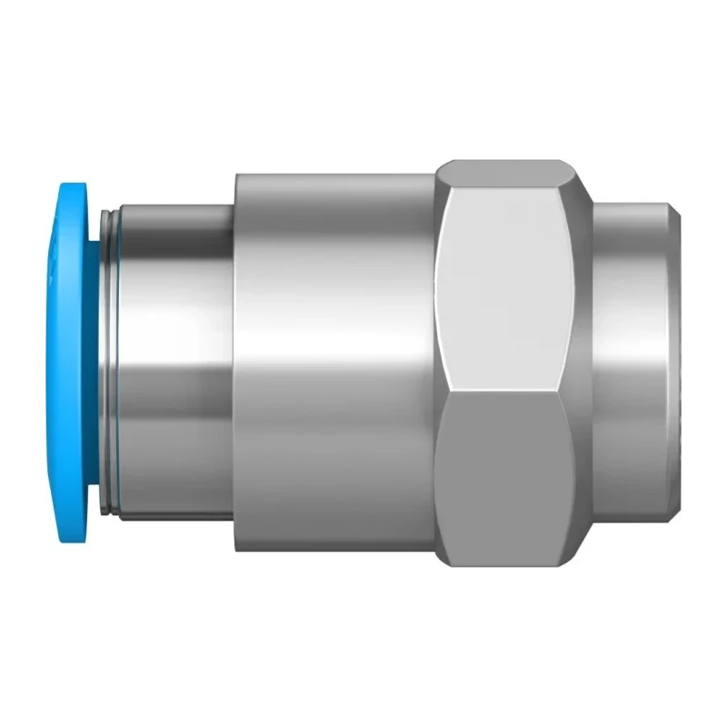Festo Pneumatic Push-In Fitting, Female G Thread, Brass, 12mm Tube, 1/4 Inch, Nickel Finish QSF-1/4-12-B