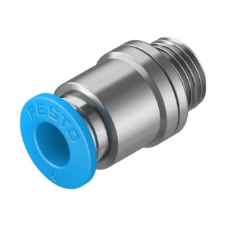 Festo QS Series Pneumatic Fitting, Push-in Tube, Male G1/8 Thread, 6mm Tube Brass Nickel Finish QS-G1/8-6-I