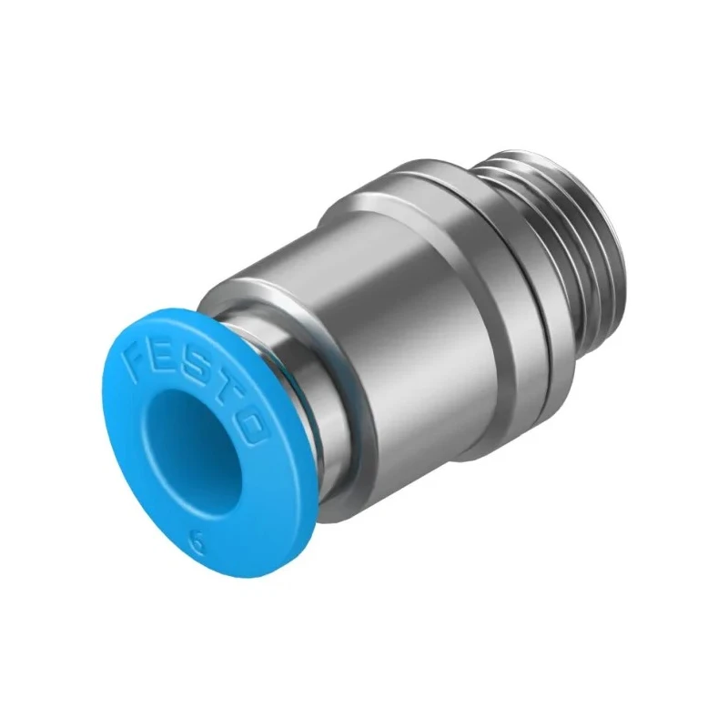 Festo QS Series Pneumatic Fitting, Push-in Tube, Male G1/8 Thread, 6mm Tube Brass Nickel Finish QS-G1/8-6-I