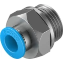 Festo QS Series Pneumatic Fitting, Male, Push-in, 8mm Tube x 3/8 in G Thread Brass Nickel Finish QS-G3/8-8