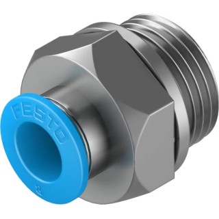 Festo QS Series Pneumatic Fitting, Male, Push-in, 8mm Tube x 3/8 in G Thread Brass Nickel Finish QS-G3/8-8
