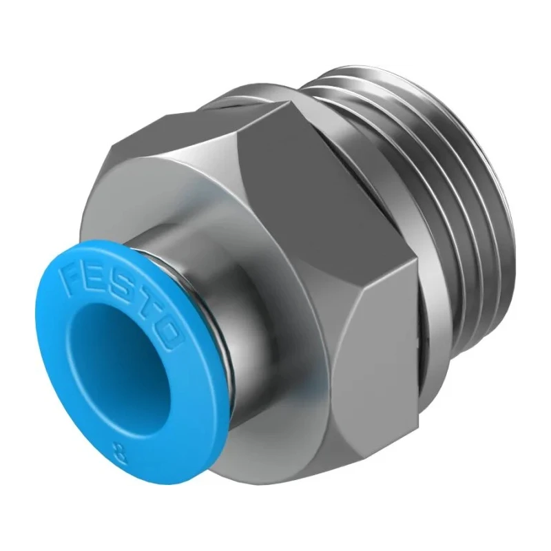 Festo QS Series Pneumatic Fitting, Male, Push-in, 8mm Tube x 3/8 in G Thread Brass Nickel Finish QS-G3/8-8