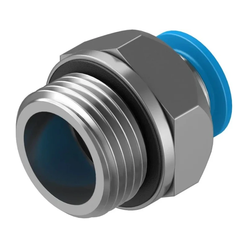 Festo QS Series Pneumatic Fitting, Male, Push-in, 8mm Tube x 3/8 in G Thread Brass Nickel Finish QS-G3/8-8