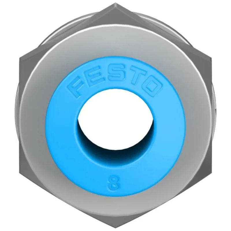 Festo QS Series Pneumatic Fitting, Male, Push-in, 8mm Tube x 3/8 in G Thread Brass Nickel Finish QS-G3/8-8