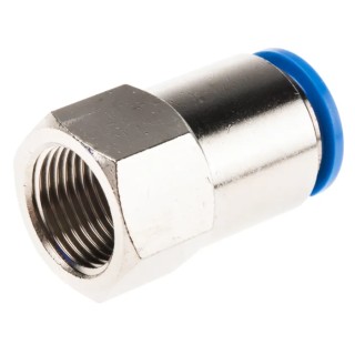 Festo Pneumatic Push-in Fitting, 12mm Tube, G 3/8" Female, Brass, Nickel Plated, QSF-3/8-12-B