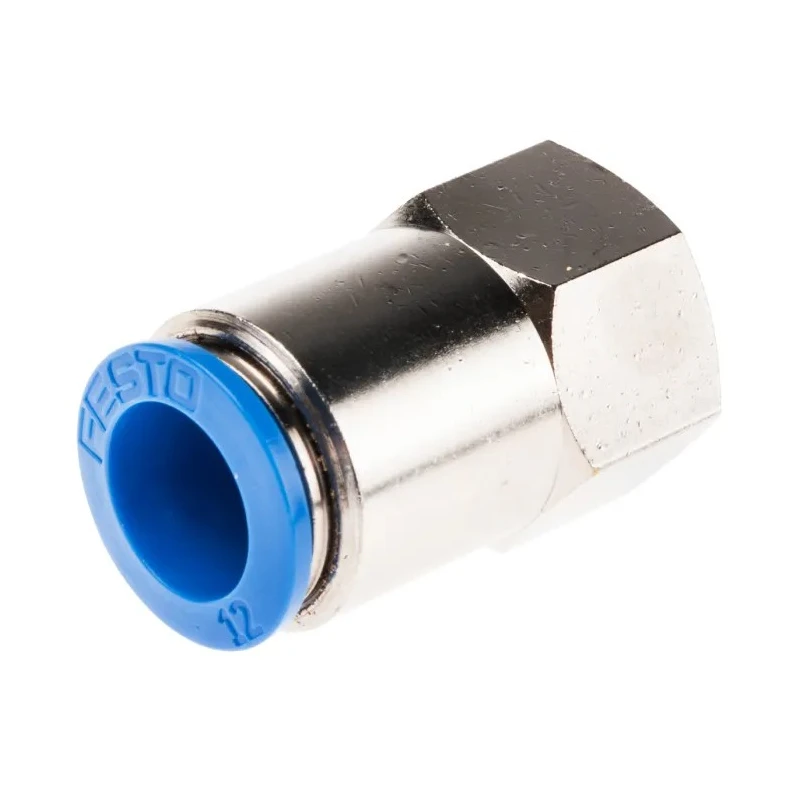 Festo Pneumatic Push-in Fitting, 12mm Tube, G 3/8" Female, Brass, Nickel Plated, QSF-3/8-12-B