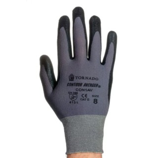 Tornado Contour Avenger Black, Grey Nylon Work Gloves, Size 6, Polymer Coating CON1AV-06