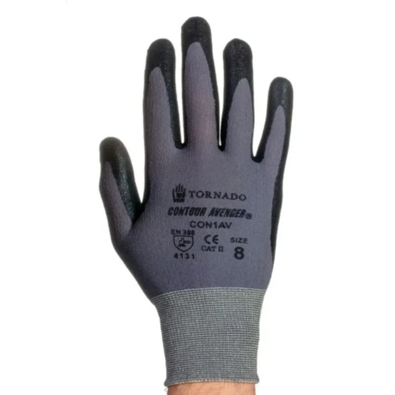 Tornado Contour Avenger Black, Grey Nylon Work Gloves, Size 6, Polymer Coating CON1AV-06