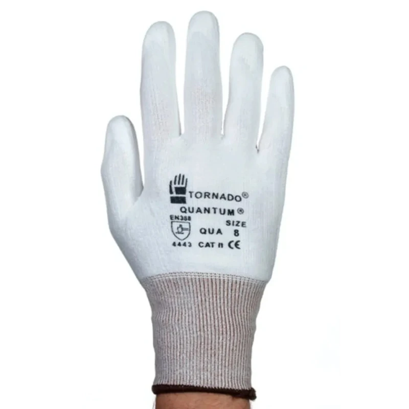 Tornado Quantum White Polyurethane Work Gloves Size 6, Abrasion Resistant, QUA-06