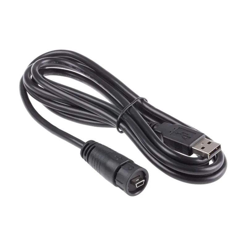 RS PRO Waterproof USB Cable Male Mini USB Type B to Male USB Type A, USB 2.0, Black, 2m 122-3019