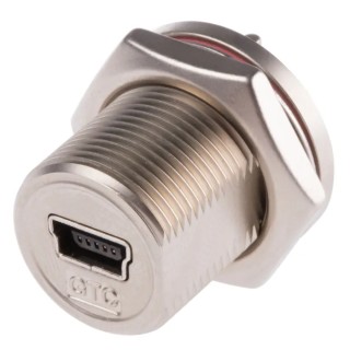 RS PRO Straight Panel Female Mini USB Type B Connector 1 Port 100V 1A IP68 GTC Sealed 122-3026