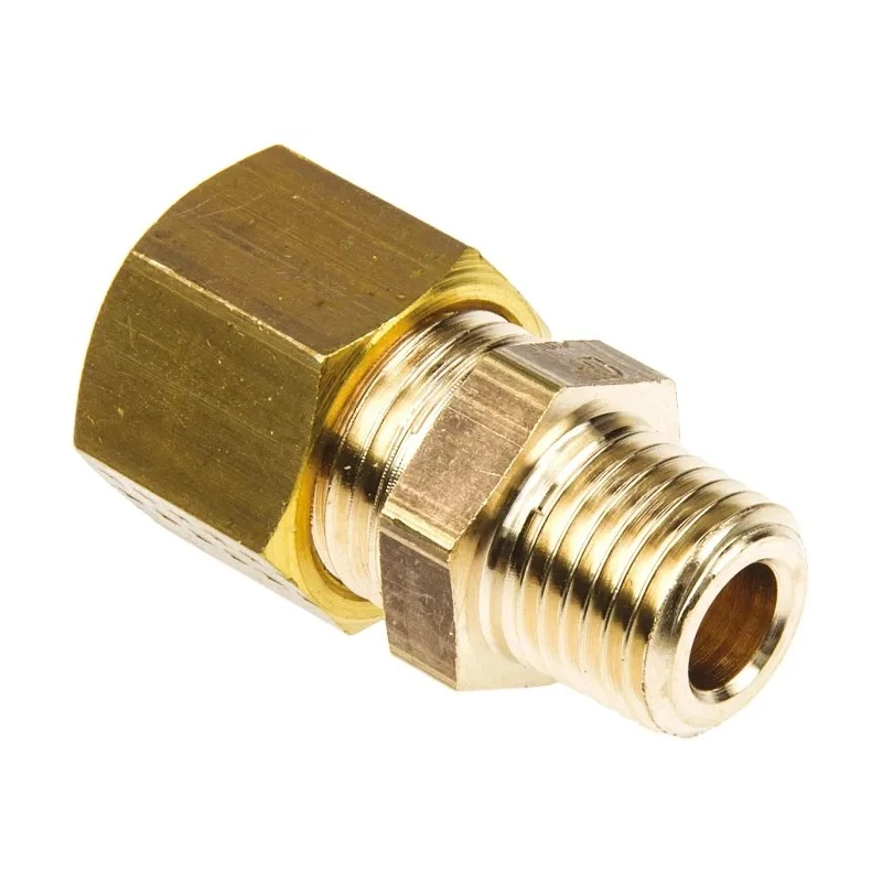 Legris Pneumatic Fitting Brass Pipe Compression Coupler, Male BSPT 1/4 in to Female Metric 10 mm 0105 10 13