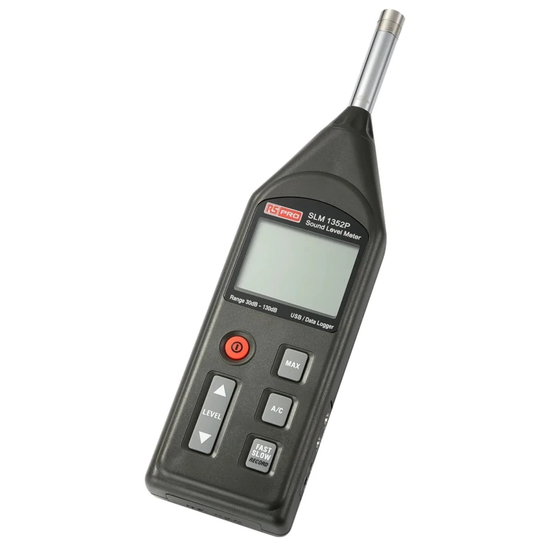 RS PRO Data Logging Sound Level Meter 30 dB–130 dB, 31.5 Hz–8 kHz, USB, LCD Display, IEC 61672-1 Class 2 SLM1352P
