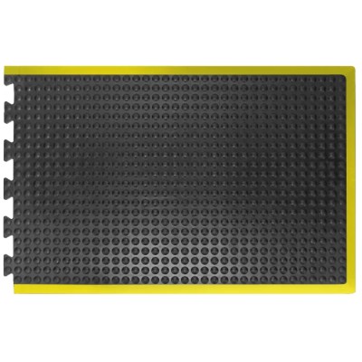 COBA Europe Interlinking Natural Rubber Anti-Fatigue Mat, 600mm x 900mm x 14mm, Bubble Surface, Black/Yellow BF010704