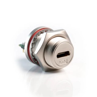RS PRO Straight Panel Female USB Type-C Connector 1 Port, IP68, USB 3.1, Nickel-Plated Zinc Alloy, 231-7951