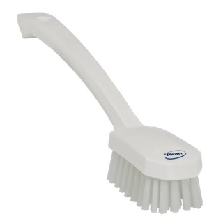 Vikan White Scrubbing Brush, 22 mm Bristle Length, Polyester Bristles, Ergonomic Handle, Medium Utility 30885