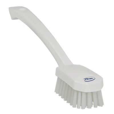 Vikan White Scrubbing Brush, 22 mm Bristle Length, Polyester Bristles, Ergonomic Handle, Medium Utility 30885