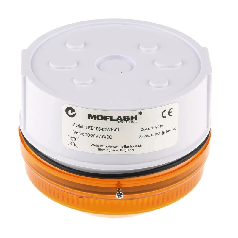 Moflash LED195 Series Amber Beacon 30V AC/DC Flashing Rear, LED Bulb, IP65 LED195-02WH-01