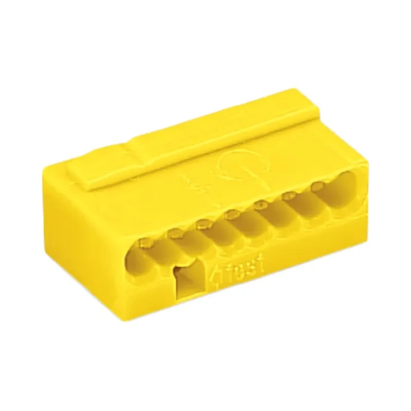 WAGO 243 MICRO PUSH WIRE Junction Box Connector, 8-Way, 20AWG/22AWG, 6A, 100V, Yellow, Model 243-508