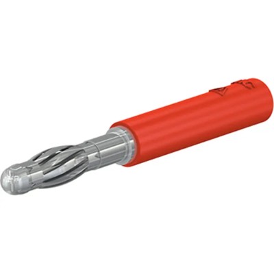 Staubli Red Test Connector Adapter, Brass Contacts, Nickel Plated, 30A, 30/60V AC, Model 22.5163-22