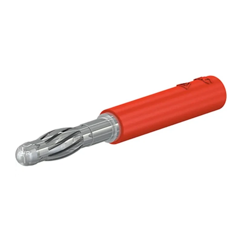 Staubli Red Test Connector Adapter, Brass Contacts, Nickel Plated, 30A, 30/60V AC, Model 22.5163-22