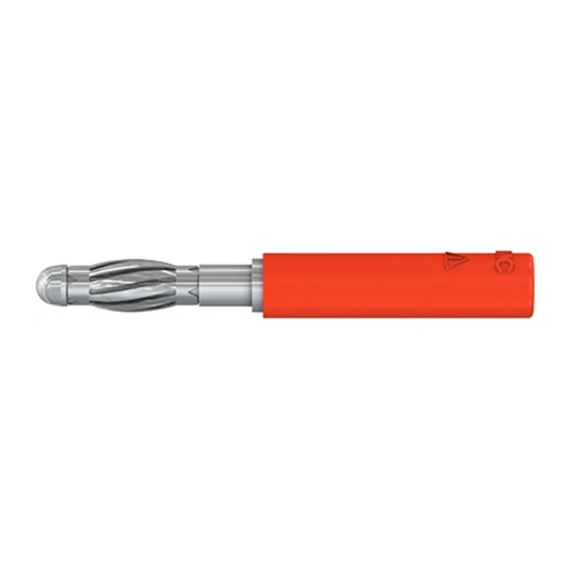 Staubli Red Test Connector Adapter, Brass Contacts, Nickel Plated, 30A, 30/60V AC, Model 22.5163-22