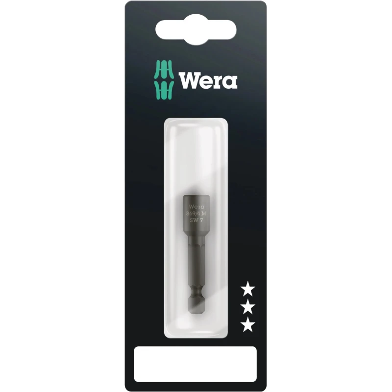 Wera Hex Screwdriver Bit, Steel, 7 mm Hex Tip, 6.35 mm Hex Drive, 50 mm Length, Magnetic, 1 Piece 05073502001
