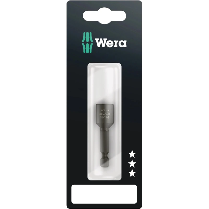 Wera Hex Screwdriver Bit 6.35 mm Drive, 3/8 in Hex Tip, Steel, 50mm Length, Magnetic 05028046001