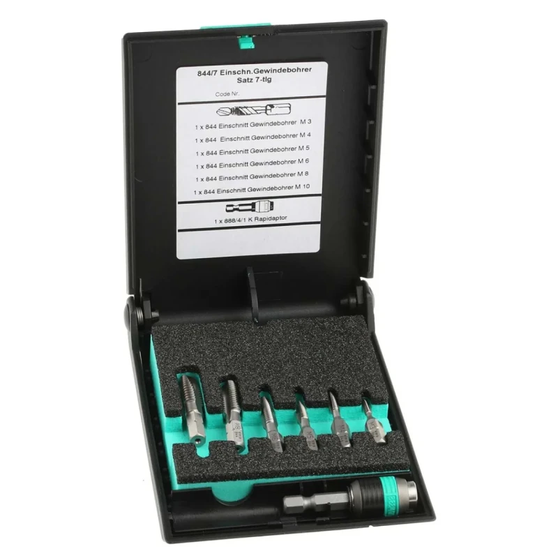 Wera Tap Set M3 to M10 Metric Standard, HSS, 7 Pieces, Universal Rapidaptor, 05104654001