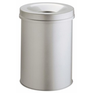 Durable Waste Basket Safe Round Steel Flip Bin 15L, Fire Retardant, Grey 330510