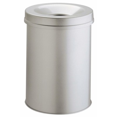 Durable Waste Basket Safe Round Steel Flip Bin 15L, Fire Retardant, Grey 330510