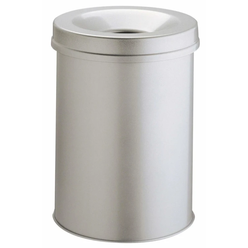 Durable Waste Basket Safe Round Steel Flip Bin 15L, Fire Retardant, Grey 330510