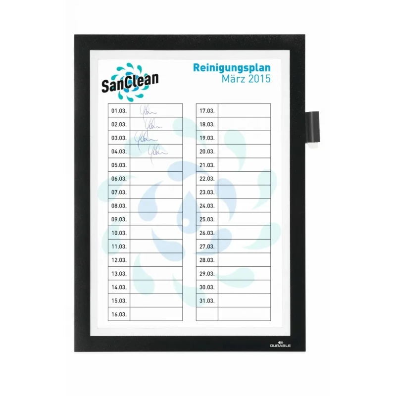 Durable Black A4 Wall-Mount Frame 323 mm Height, 254 mm Width, Plastic, Magnetic, Model 499301