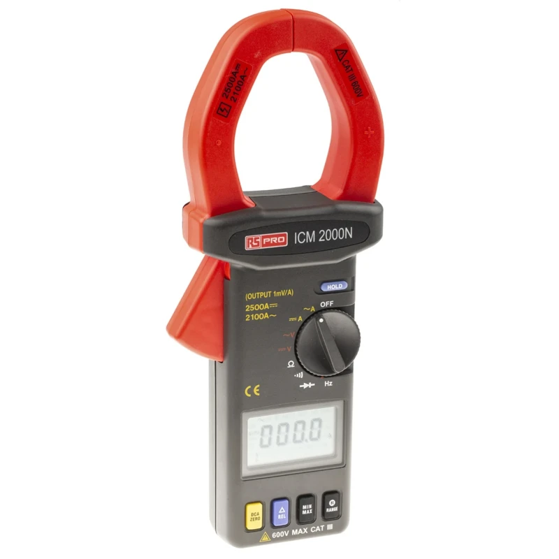 RS PRO Clamp Meter ICM2000N, 2.5 kA DC, 2.1 kA AC, 600 V DC/AC, True RMS, CAT III